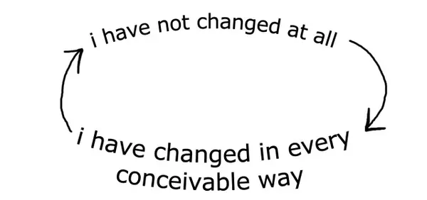 A looping diagram: i have not changed at all / i have changed in every conceivable way